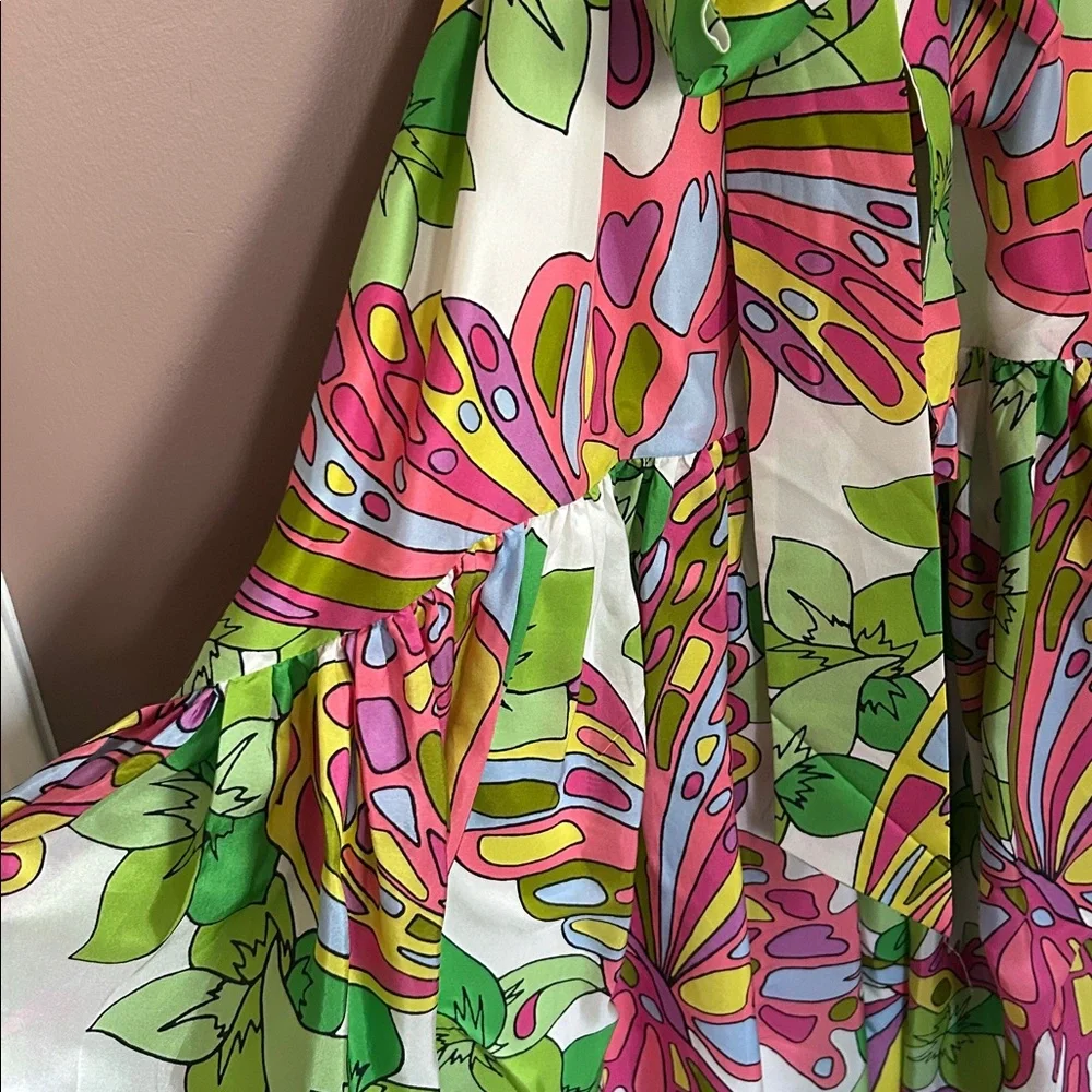 Trina Turk Off the Shoulder HighLow Floral Vibrant Multicolor Silk Dress Size S - Picture 6 of 14